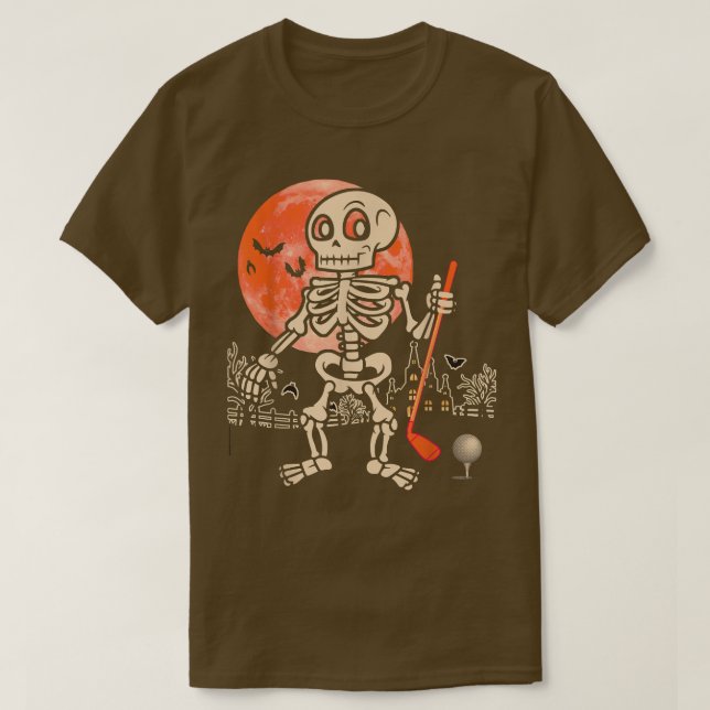 Halloween Skeleton Playing Golf Funny Player Coach T-Shirt (Design Front)