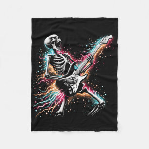 Halloween Skeleton Playing Guitar - Rock And Roll Fleece Blanket