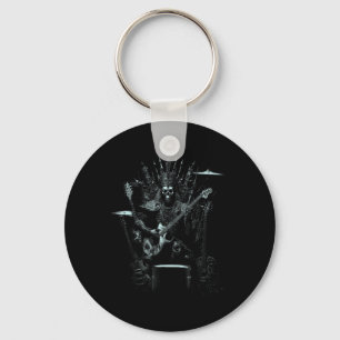 Halloween Skeleton Playing Guitar Throne Rock And Keychain