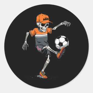 Halloween Skeleton Playing Soccer Costume For Kids Classic Round Sticker