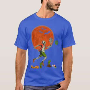 Halloween Skeleton Playing Tennis Scary Pumpkins P T-Shirt