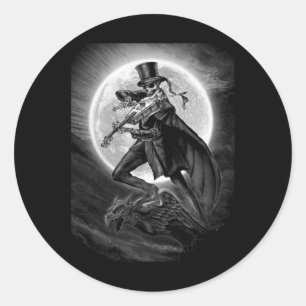 Halloween Skeleton Playing Violin - Rock And Roll Classic Round Sticker