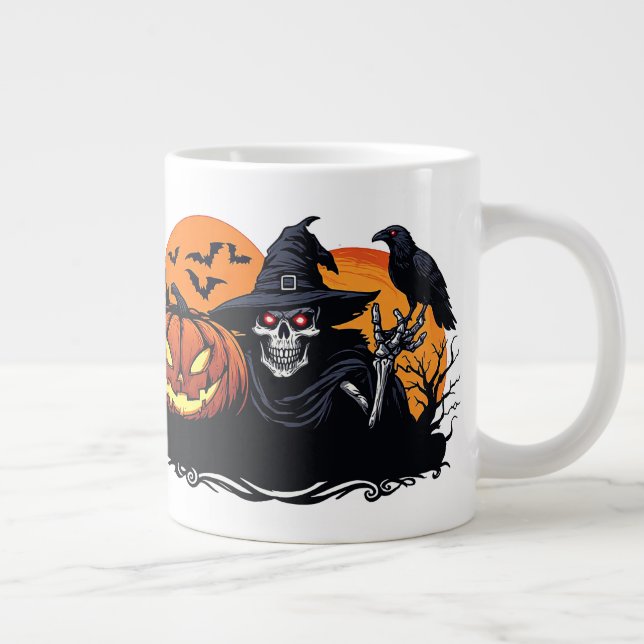 Halloween Skeleton Portrait Pumpkin Magic 🦇 Large Coffee Mug (Right)