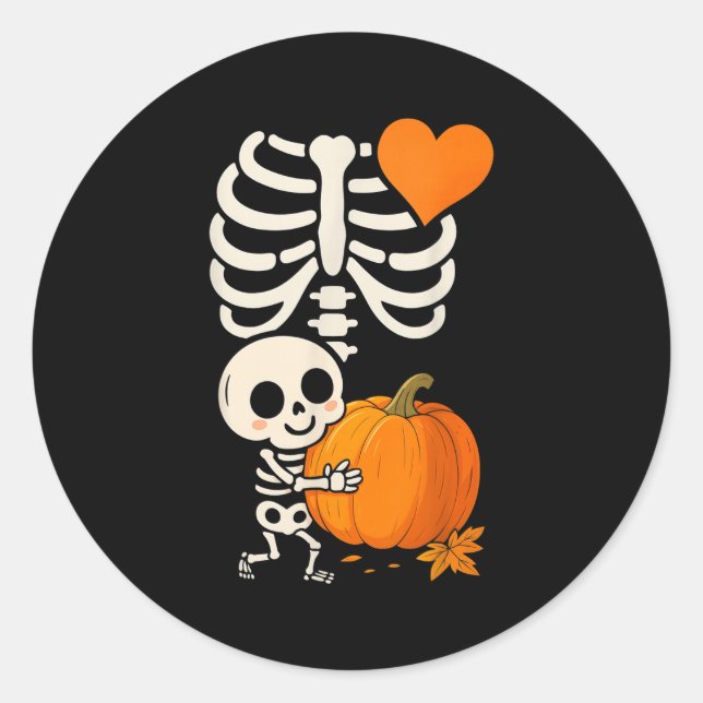 Halloween Skeleton Pregnancy Announcement Soky Mom Classic Round Sticker (Front)