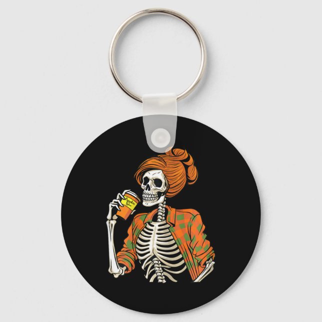Halloween Skeleton Pumpkin Spice Latte  Keychain (Front)