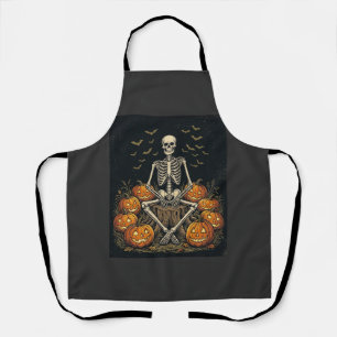 Halloween Skeleton Pumpkin Vintage Retro Design_1 Apron