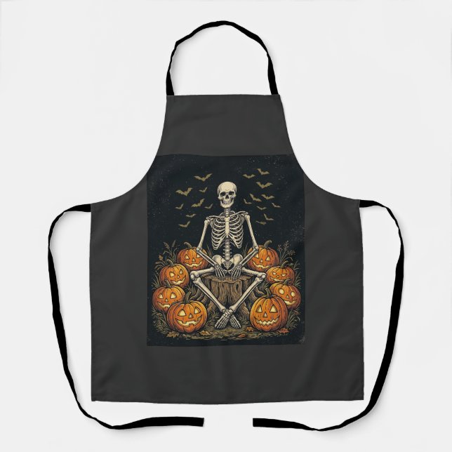 Halloween Skeleton Pumpkin Vintage Retro Design_1 Apron (Front)
