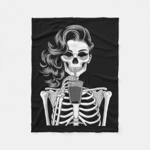 Halloween Skeleton Retro Style Drink Beverage Quir Fleece Blanket