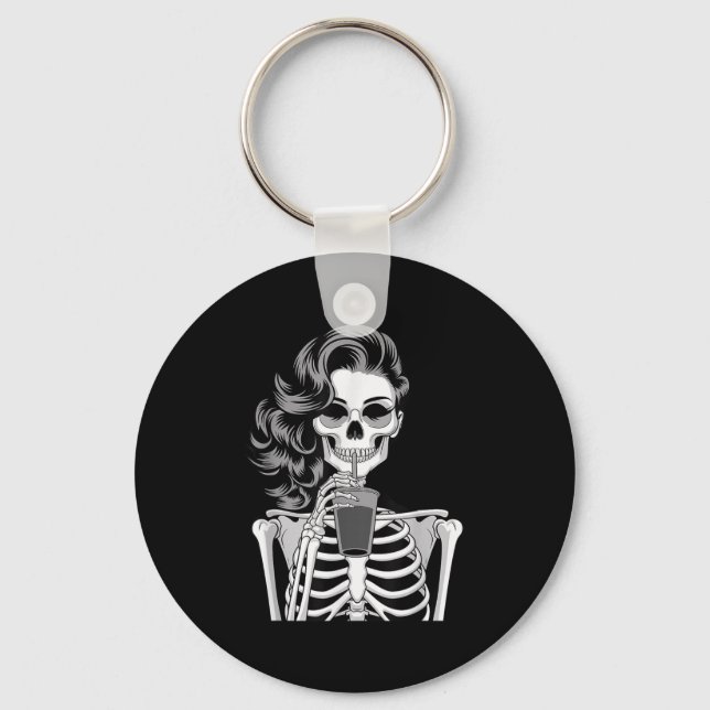 Halloween Skeleton Retro Style Drink Beverage Quir Keychain (Front)