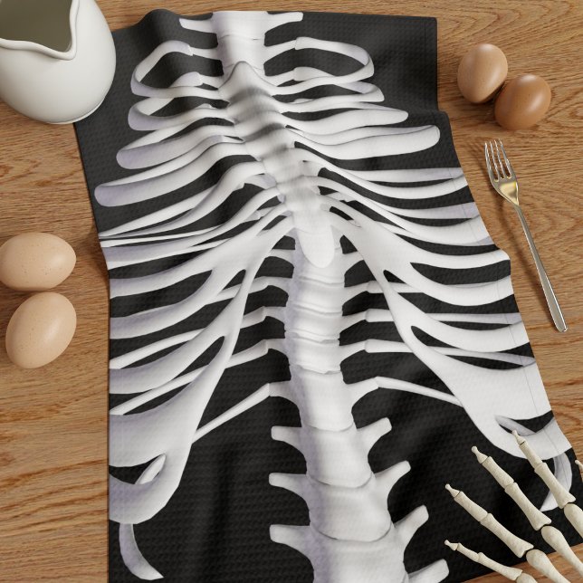 Halloween Skeleton Rib Cage Bones Serviette de cui (Creepy skeleton rib themed kitchen towel perfect for your Halloween kitchen)