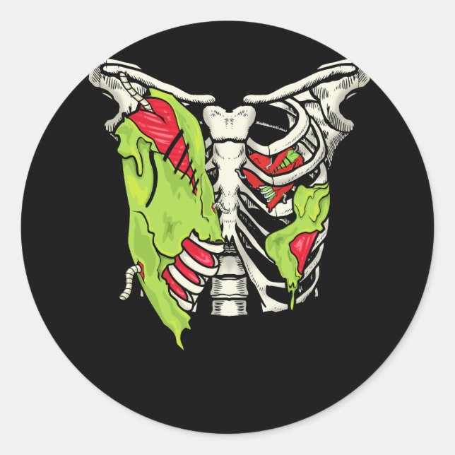 Halloween Skeleton Rib Cage Zombie Costume Torn Fa Classic Round Sticker (Front)