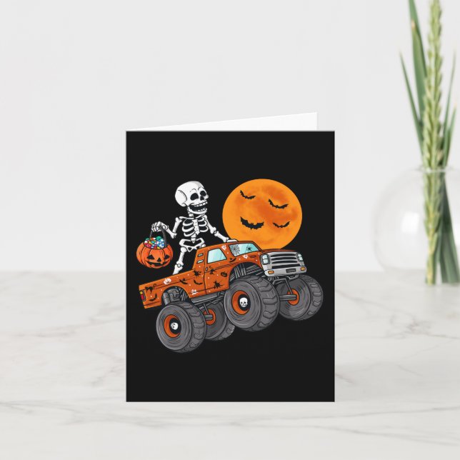 Halloween Skeleton Riding Monster Truck Toddler Bo Card (Front)
