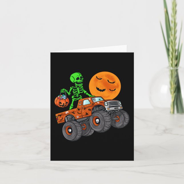 Halloween Skeleton Riding Monster Truck Toddler Bo Card (Front)