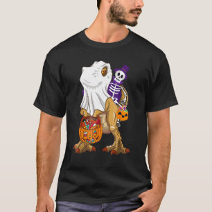 Halloween Skeleton Riding Mummy Dinosaur Rex  Pump T-Shirt