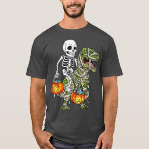 Halloween Skeleton Riding Mummy Dinosaur T Re Funn T-Shirt