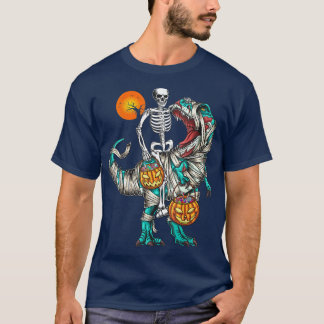 Halloween Skeleton Riding Mummy Dinosaur T Re Pump T-Shirt