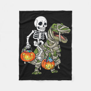 Halloween Skeleton Riding Mummy Dinosaur T Rex Fun Fleece Blanket