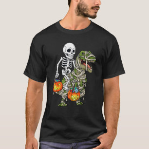 Halloween Skeleton Riding Mummy Dinosaur T Rex Fun T-Shirt