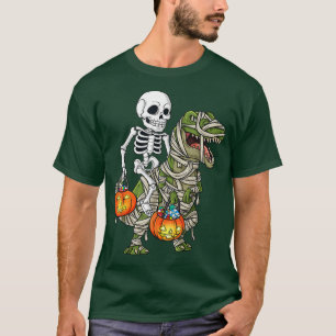Halloween Skeleton Riding Mummy Dinosaur T Rex Fun T-Shirt