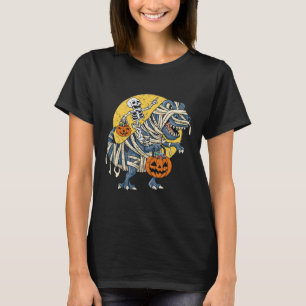 Halloween Skeleton Riding Mummy Dinosaur T rex Pum T-Shirt