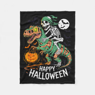 Halloween Skeleton Riding Mummy T Rex Dinosaur Sca Fleece Blanket