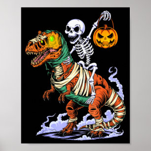 Halloween Skeleton Riding Mummy T Rex Dinosaur Sca Poster