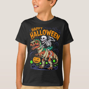 Halloween Skeleton Riding Mummy T Rex Dinosaur Sca T-Shirt
