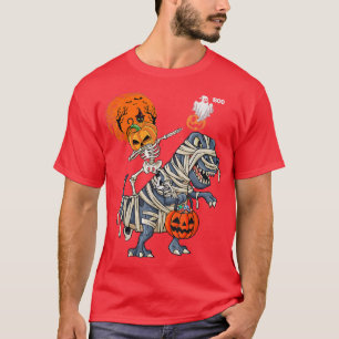 Halloween skeleton riding t re dinosaur holding pu T-Shirt