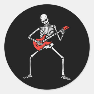 Halloween Skeleton Rock Guitar Costume Rocker Men Classic Round Sticker
