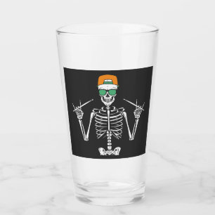 Halloween Skeleton Rock Hand Playing Drums Drinkin Glass