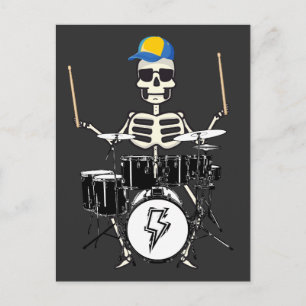 Halloween Skeleton Rock Hand Playing Drums Postcard