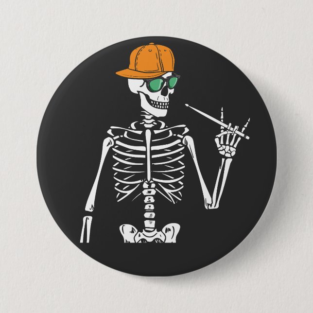 Halloween Skeleton Rock Hand Playing Drums Round 3 Inch Round Button (Front)