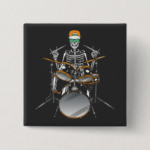 Halloween Skeleton Rock Hand Playing Drums Square 2 Inch Square Button