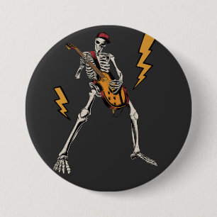 Halloween Skeleton Rock Hand Playing Guitar Round  3 Inch Round Button