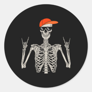 Halloween Skeleton Rock On Hand Skeleton Men Boys Classic Round Sticker