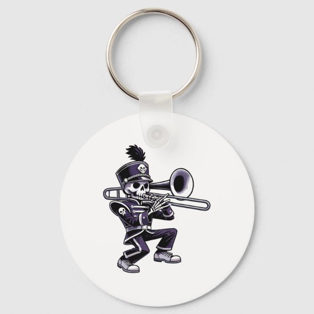 Halloween Skeleton School Marching Band Trombone P Keychain (Front)