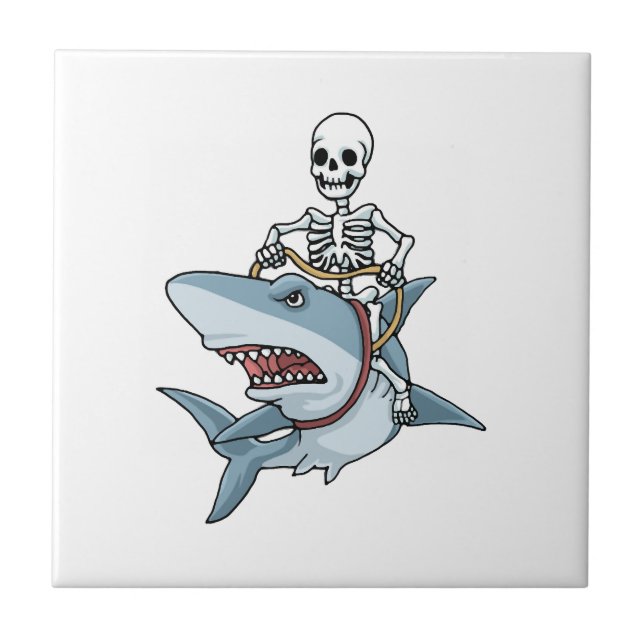 Halloween Skeleton Shark Funny Halloween Gift Tile (Front)