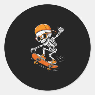 Halloween Skeleton Skateboard Funny Skateboarding Classic Round Sticker