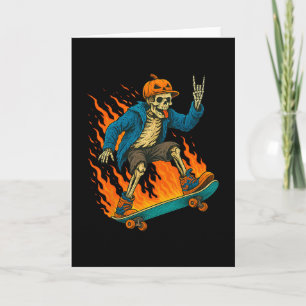 Halloween Skeleton Skateboarding Pumpkin Flame Spo Card