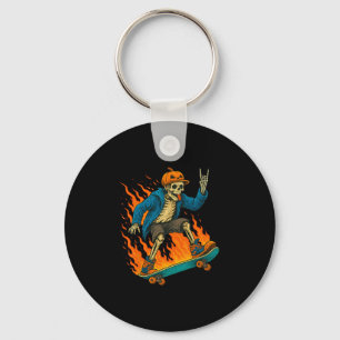 Halloween Skeleton Skateboarding Pumpkin Flame Spo Keychain