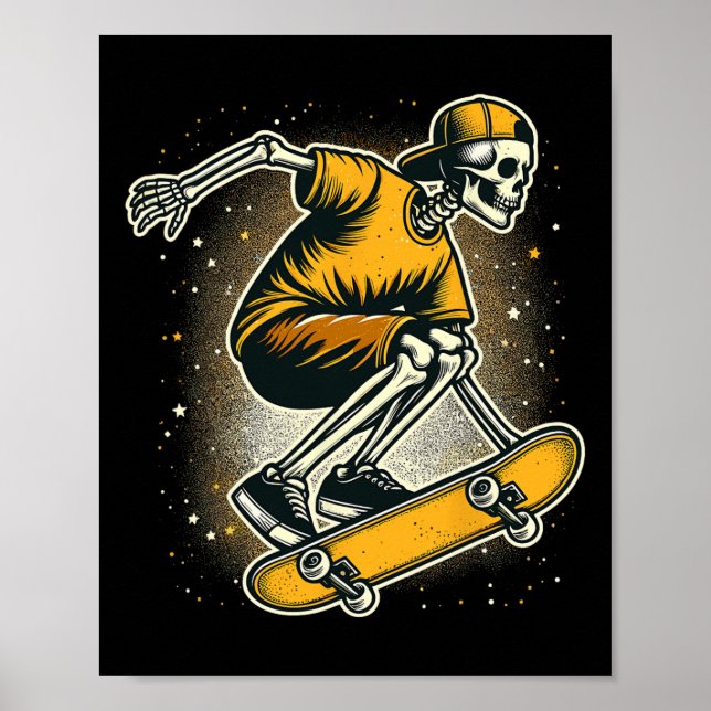 Halloween Skeleton Skater Skateboard  Poster (Front)