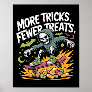 Halloween Skeleton Skater Tricks Skull Skateboard Poster