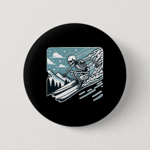 Halloween Skeleton Skiing 2 Inch Round Button