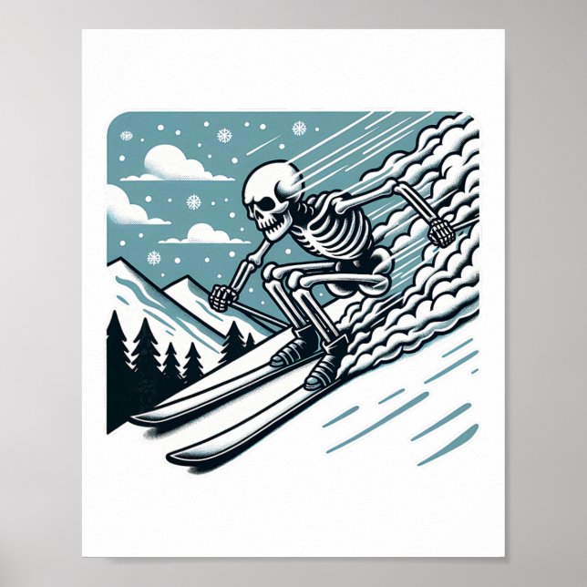 Halloween Skeleton Skiing  Poster (Front)