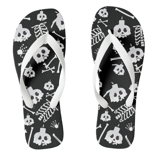 Halloween Skeleton Skull Bones Pattern Flip Flops (Footbed)