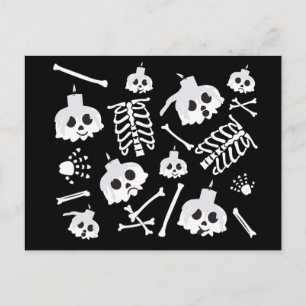 Halloween Skeleton Skull Bones Pattern Postcard