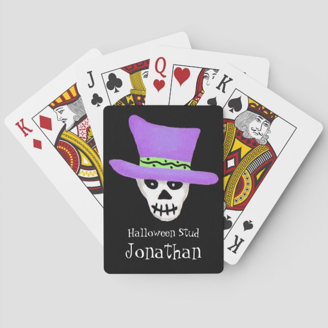Halloween Skeleton Skull Name Personalized Whimsy Playing Cards (Back)