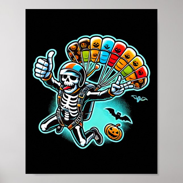 Halloween Skeleton Skydiving  Poster (Front)