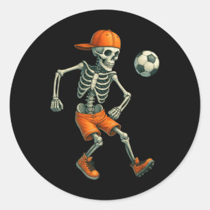 Halloween Skeleton Soccer Byll Spooky Season Sport Classic Round Sticker