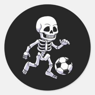 Halloween Skeleton Soccer Player Boys Kids  Classic Round Sticker